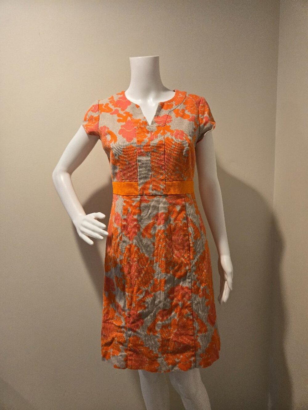 Boden Floral Print Dress V-Neck Dress Orange Pink 6 - Picture 1 of 5